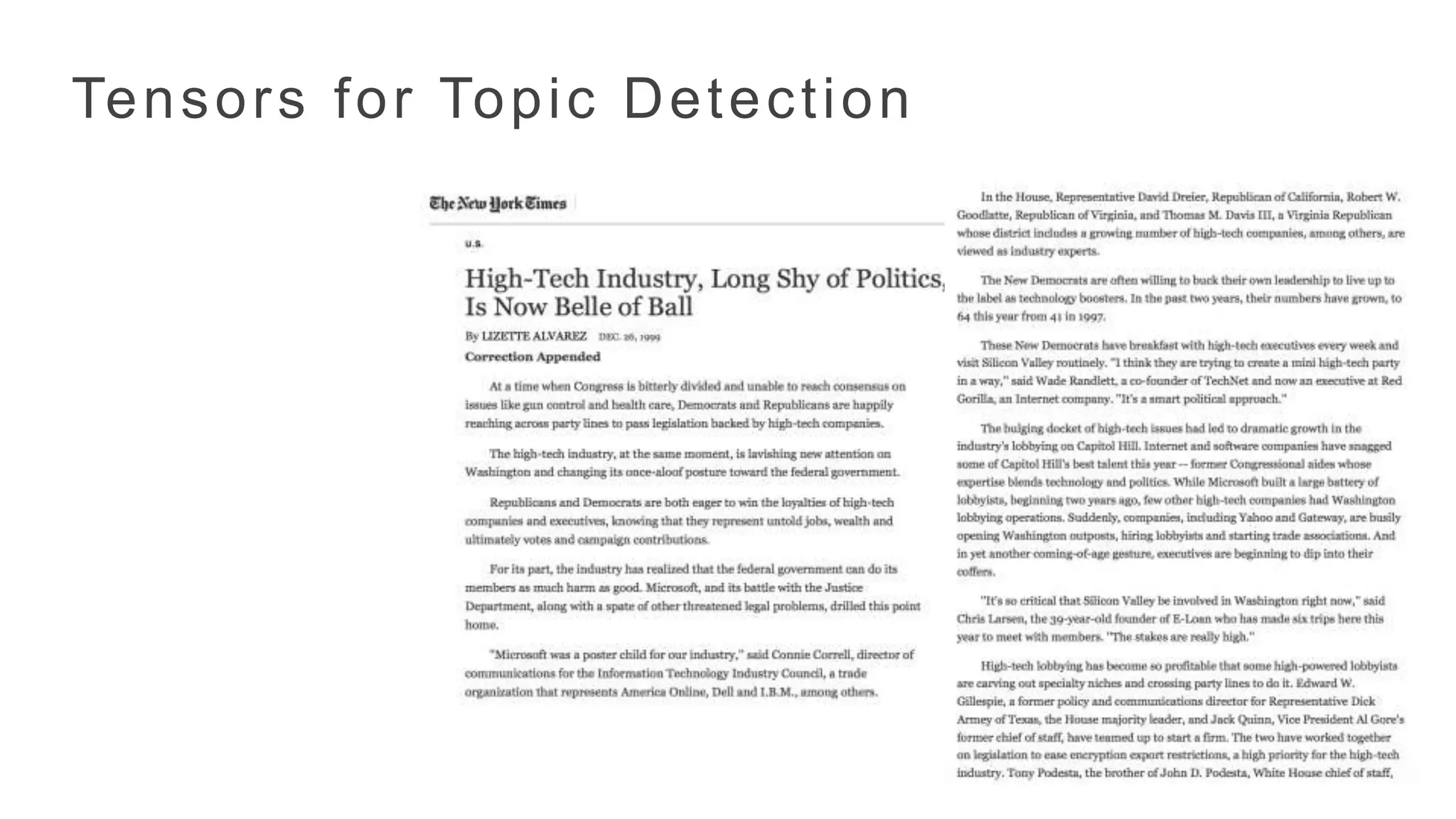 Tensors for Topic Detection
 