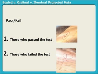 Pass/Fail 
1. Those who passed the test 
2. Those who failed the test 
 