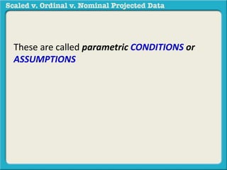 These are called parametric CONDITIONS or 
ASSUMPTIONS 
 
