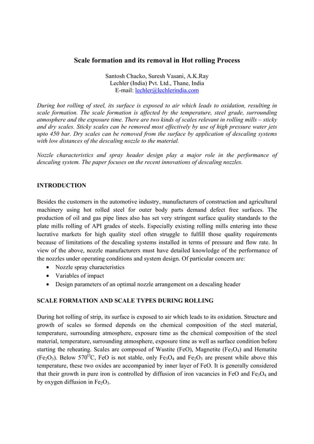 Scale formation and its removal in hot rolling process | PDF