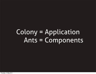 Colony = Application
Ants = Components
Thursday, 19 May 2011
 