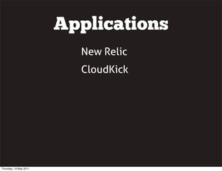 Applications
New Relic
CloudKick
Thursday, 19 May 2011
 