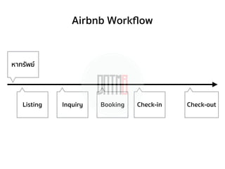 หาทรัพย์
Listing Booking Check-in Check-outInquiry
Airbnb Workﬂow
 