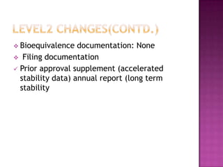  Bioequivalence   documentation: None
 Filing documentation
 Prior approval supplement (accelerated
  stability data) annual report (long term
  stability
 