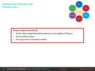|THE SCALE-UP REPORT ON UK ECONOMIC GROWTH Sherry Coutu CBETHE SCALE-UP REPORT ON UK ECONOMIC GROWTH Sherry Coutu CBE
Closing The Scale-Up Gap:
Practical tips….
#scaleup
 