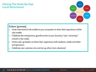 |THE SCALE-UP REPORT ON UK ECONOMIC GROWTH Sherry Coutu CBETHE SCALE-UP REPORT ON UK ECONOMIC GROWTH Sherry Coutu CBE
Closing The Scale-Up Gap:
Local Government
#scaleup
 