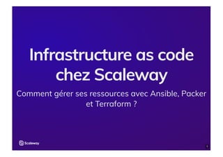 Infrastructure	as	codeInfrastructure	as	code
chez	Scalewaychez	Scaleway
Comment	gérer	ses	ressources	avec	Ansible,	Packer
et	Terraform	?
1
 
