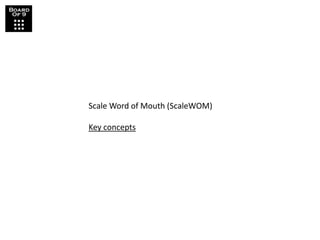 Scale Word of Mouth (ScaleWOM)

Key concepts
 