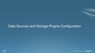 © 2015 MapR Technologies 212
Query Execution
Client
SELECT `prod_id`,
SUM(order_total) as sales FROM
hive.orders GROUP BY `prod_id`
ORDER BY 2 desc limit 10;
zookeeper
DFS/HBaseDFS/HBase
drillbit
DFS/HBase
drillbit
1. Query comes to any Drillbit (JDBC, ODBC, CLI)
 