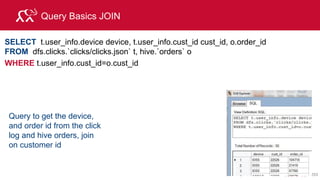 © 2015 MapR Technologies 270
Create a View
use dfs.mydata;
create or replace view airdelayview as
SELECT convert_from(row_key ,'UTF8') as rowkey,
convert_from(t.delay.aircraftdelay,'UTF8') as aircraftdelay,
convert_from(t.delay.arrdelay,'UTF8') AS arrdelay,
convert_from(t.delay.carrierdelay,'UTF8') AS carrierdelay,
convert_from(t.delay.depdelay,'UTF8') AS depdelay,
convert_from(t.delay.nasdelay,'UTF8') AS nasdelay,
convert_from(t.delay.securitydelay,'UTF8') AS securitydelay,
convert_from(t.delay.weatherdelay,'UTF8') AS weatherdelay
FROM maprdb.airline t;
 