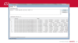 © 2015 MapR Technologies 310
More Info
• https://www.mapr.com/blog/how-use-sql-hadoop-drill-rest-json-
nosql-and-hbase-simple-rest-client#.VT0AUCFViko
• https://cwiki.apache.org/confluence/display/DRILL/Apache+Drill+
Tutorial
• https://www.dropbox.com/home/bigdatatechcon
 