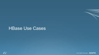 © 2015 MapR Technologies 76
Composite Keys
• Use composite row key:
– Include multiple elements in the row key
– Use a separator or fixed length
• Example row key format:
– Ex: GOOG_20131012
• Scans can use partial keys
– Ex: “GOOG” or "GOOG_2014"
SYMBOL + DATE (YYYYMMDD)
 