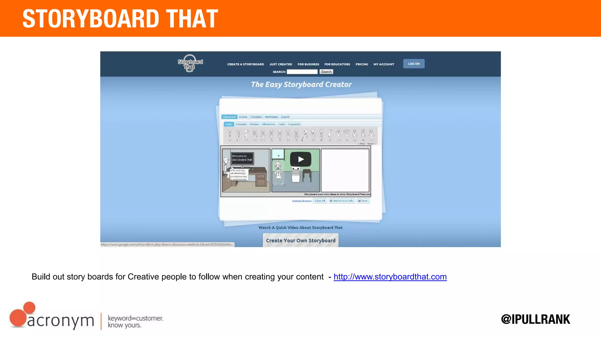 Build out story boards for Creative people to follow when creating your content -
http://www.storyboardthat.com
 