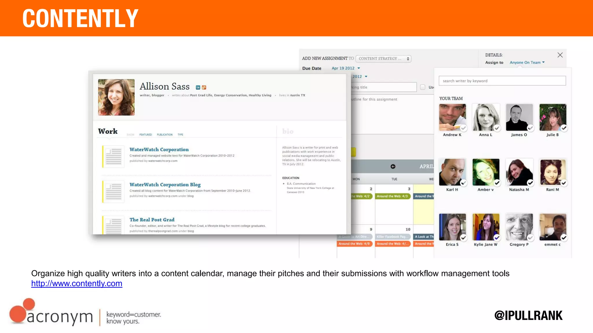 Organize high quality writers into a content calendar, manage their pitches and their submissions with workflow
management tools http://www.contently.com
 