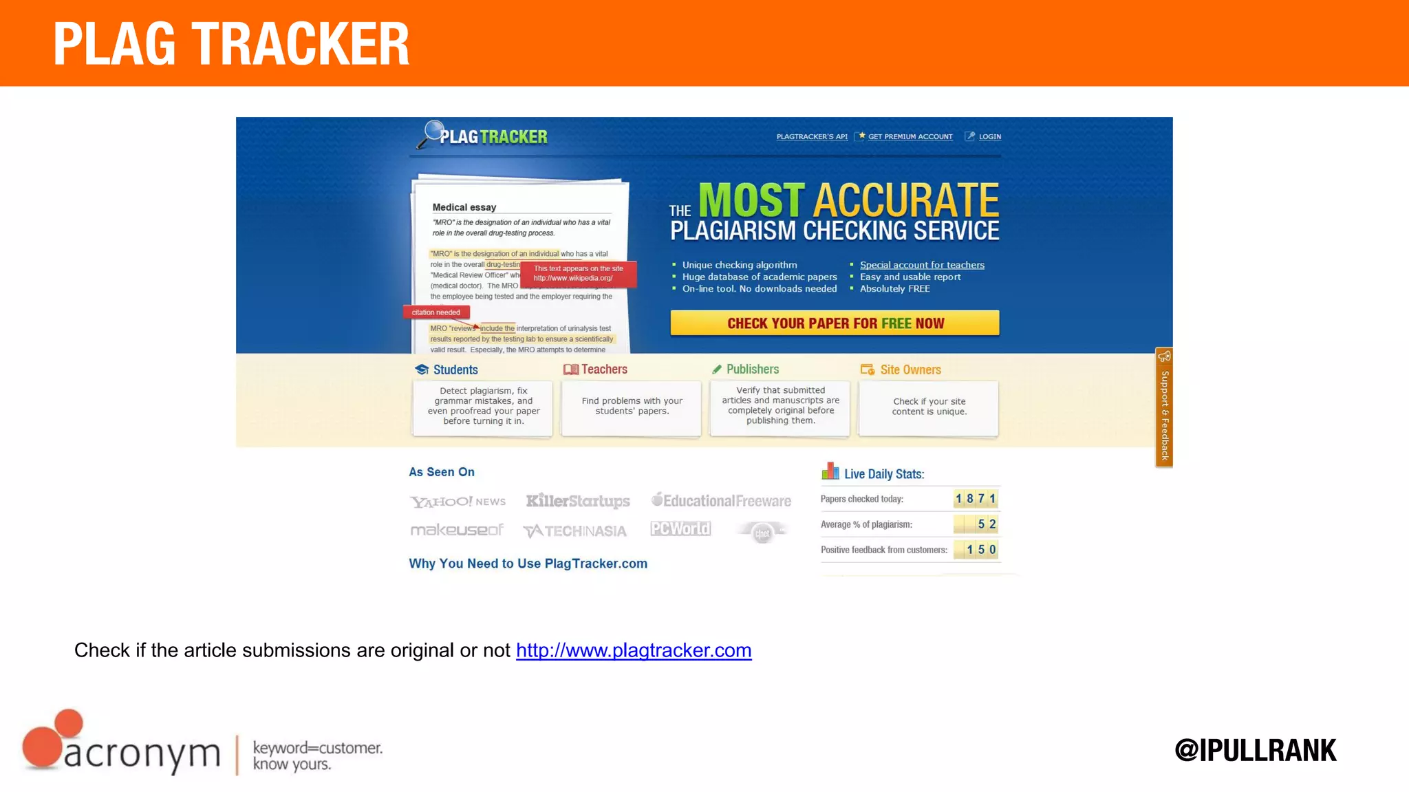 Check if the article submissions are original or not http://www.plagtracker.com
 