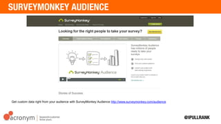 Get custom data right from your audience with SurveyMonkey Audience http://www.surveymonkey.com/audience
 