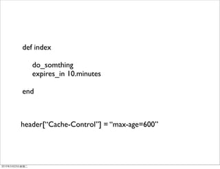 def index

	

 do_somthing
	

 expires_in 10.minutes

end



header[“Cache-Control”] = “max-age=600”
 