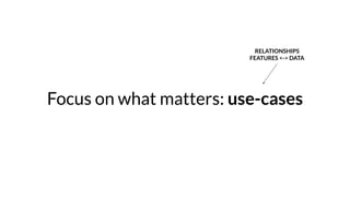 Focus on what matters: use-cases
RELATIONSHIPS
FEATURES <-> DATA
 