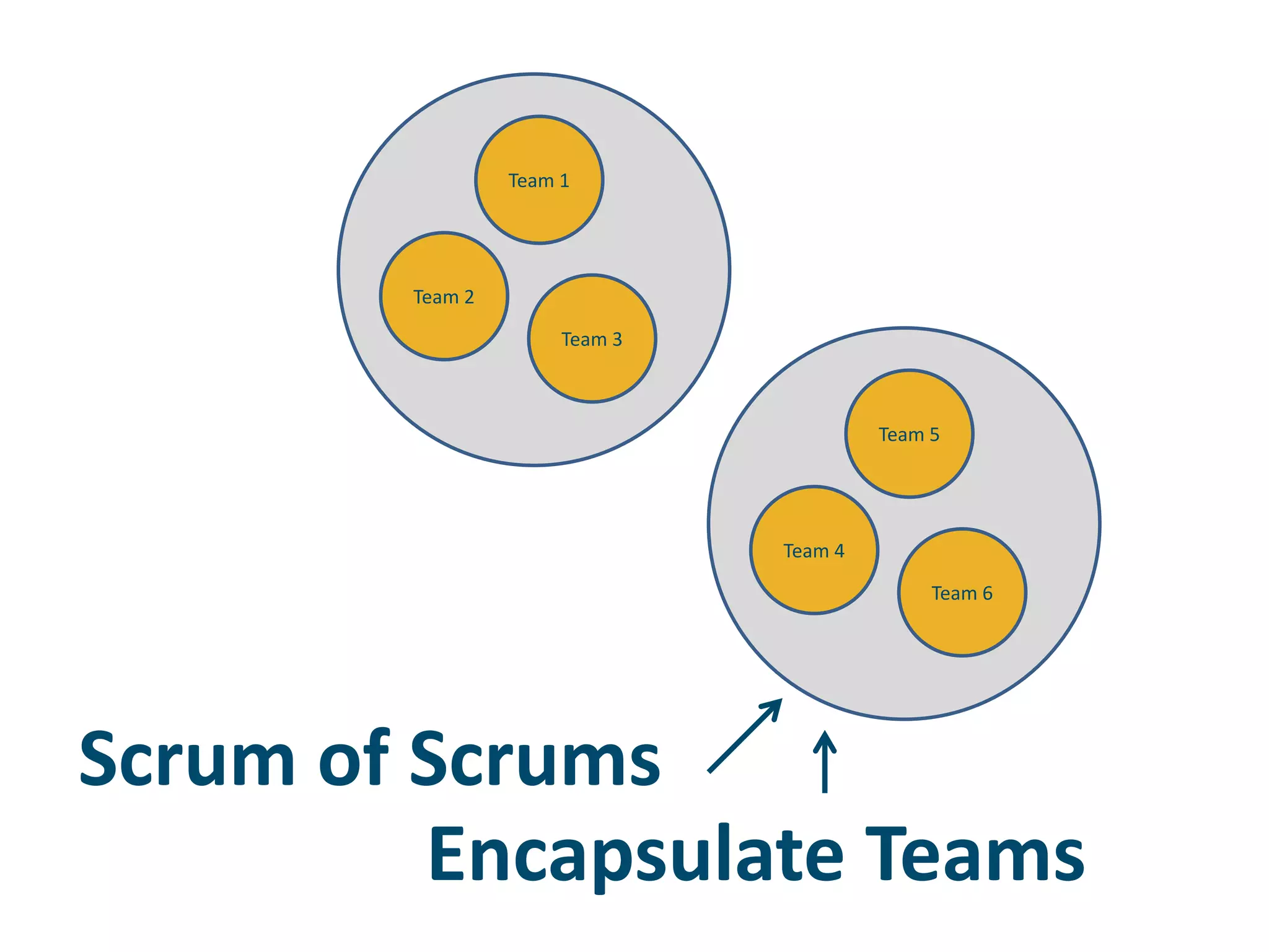 Team 1Team 2Team 3Team 5Team 4Team 6Scrum of ScrumsEncapsulate Teams
