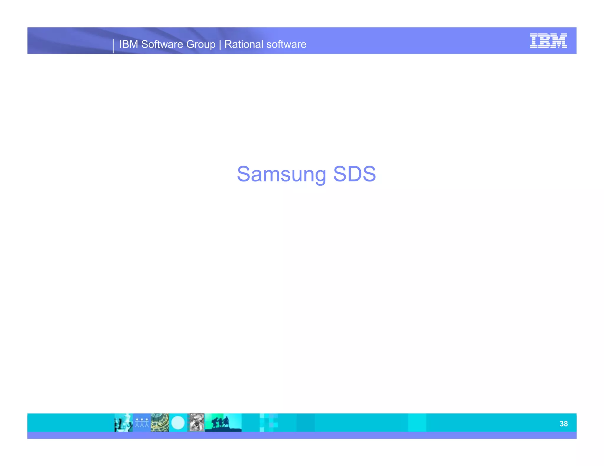 IBM Software Group | Rational software Jazz is an open platform with a shared set of services c Existing Rational New Rational/ Business Partner Offerings IBM Offerings Offerings Business Your Planning Existing & Alignment Capabilities Product Compliance Collaborative & Project & Lifecycle Design Future Management Security Management & 3rd-Party IBM Development Jazz Capabilities Capabilities Best Practice Processes Administration: Users, Collaboration projects, process Presentation: Storage Mashups Discovery Query Jazz is… A scalable, extensible team collaboration platform which supports Scrum development A community at Jazz.net, where you can see Jazz-based products being built An integration architecture, enabling mashups and non-Jazz based products to participate 38 