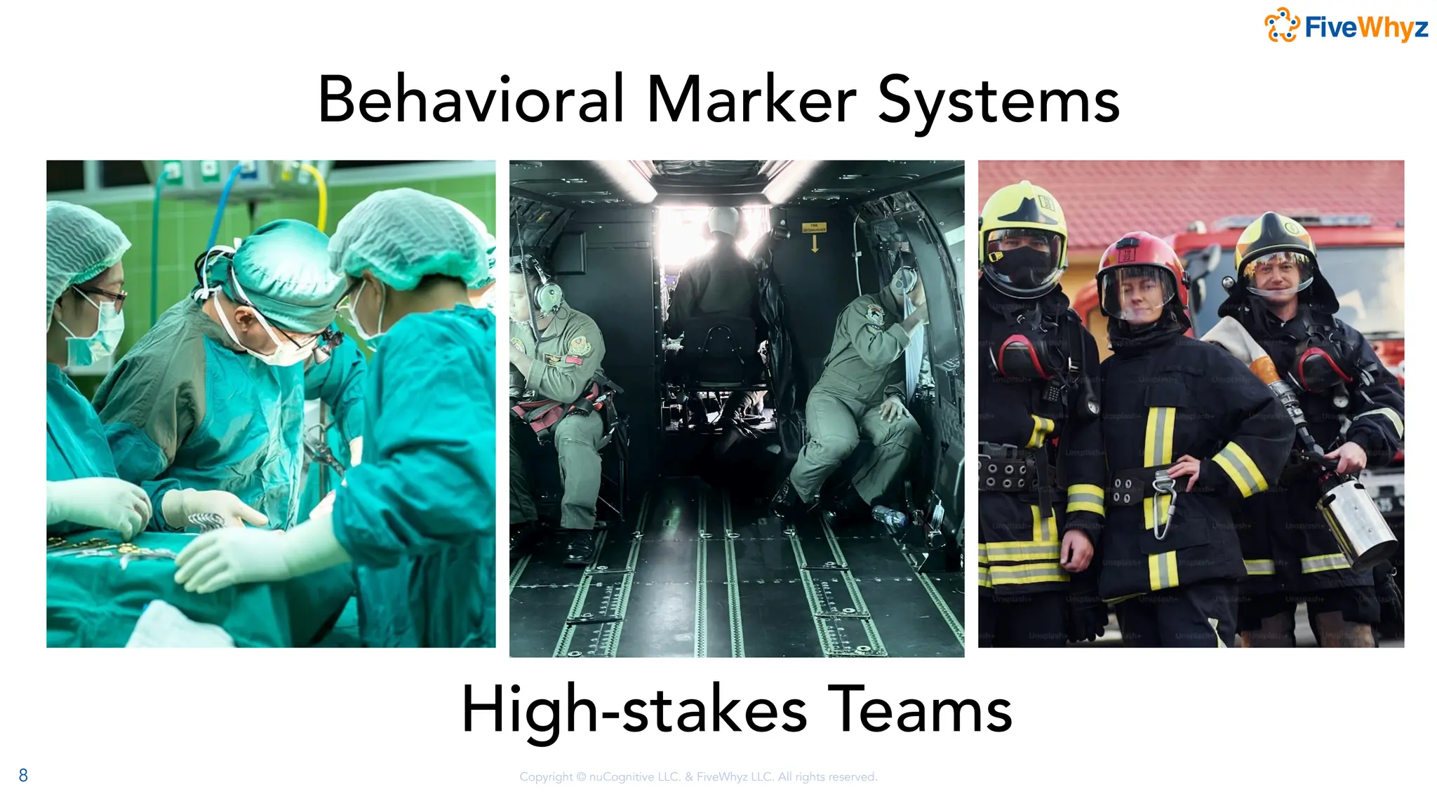 Copyright © nuCognitive LLC. & FiveWhyz LLC. All rights reserved.
8
Behavioral Marker Systems
High-stakes Teams
 