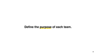 8
Deﬁne the purpose of each team.
 