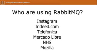 Who are using RabbitMQ?
Instagram
Indeed.com
Telefonica
Mercado Libre
NHS
Mozilla
 