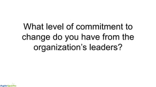 What level of commitment to
change do you have from the
organization’s leaders?