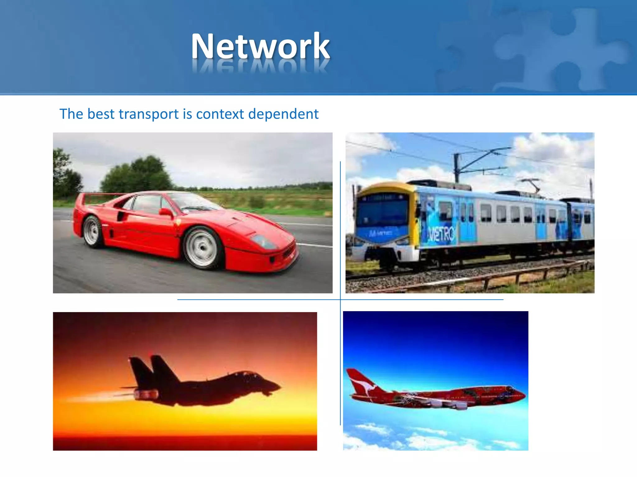 Network 
The best transport is context dependent 
 