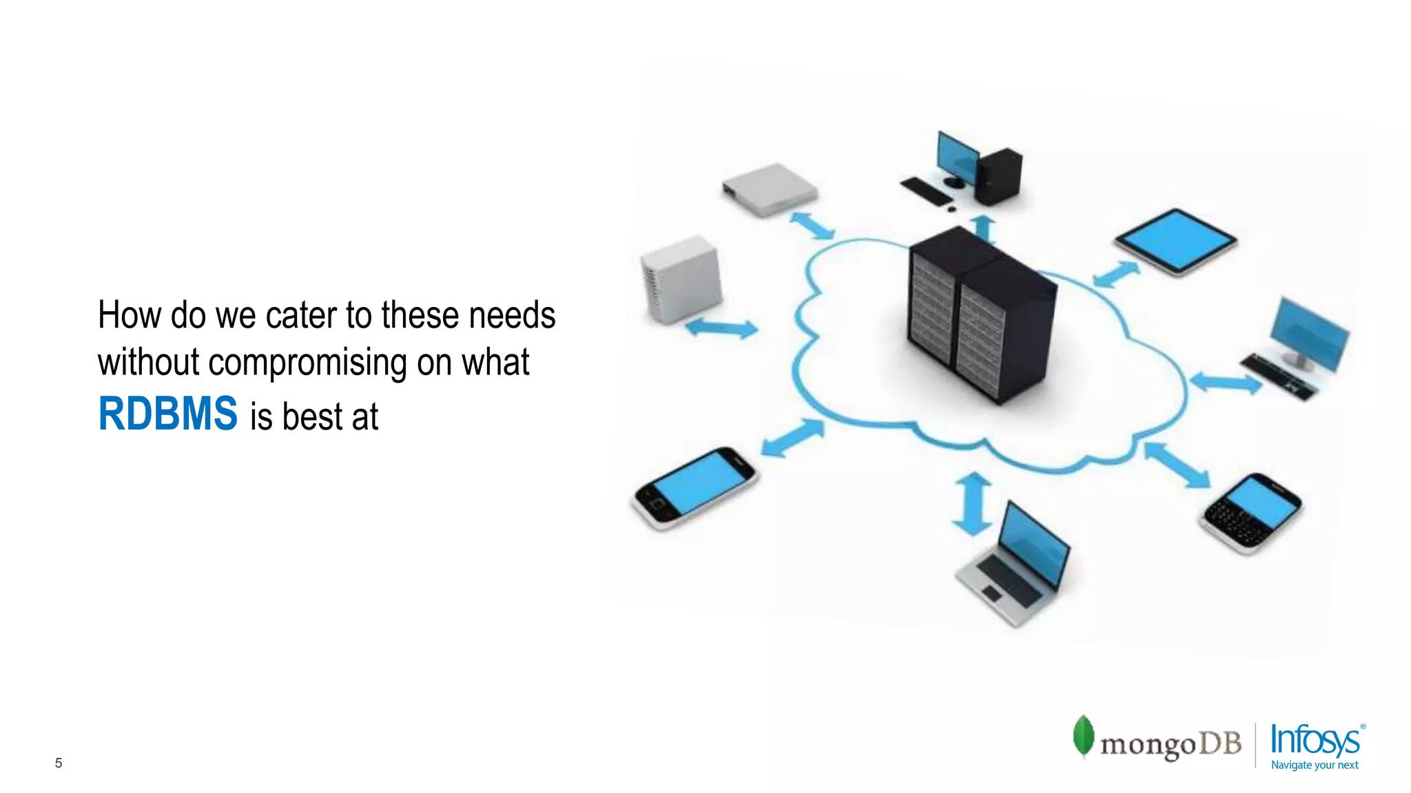 5
How do we cater to these needs
without compromising on what
RDBMS is best at
 