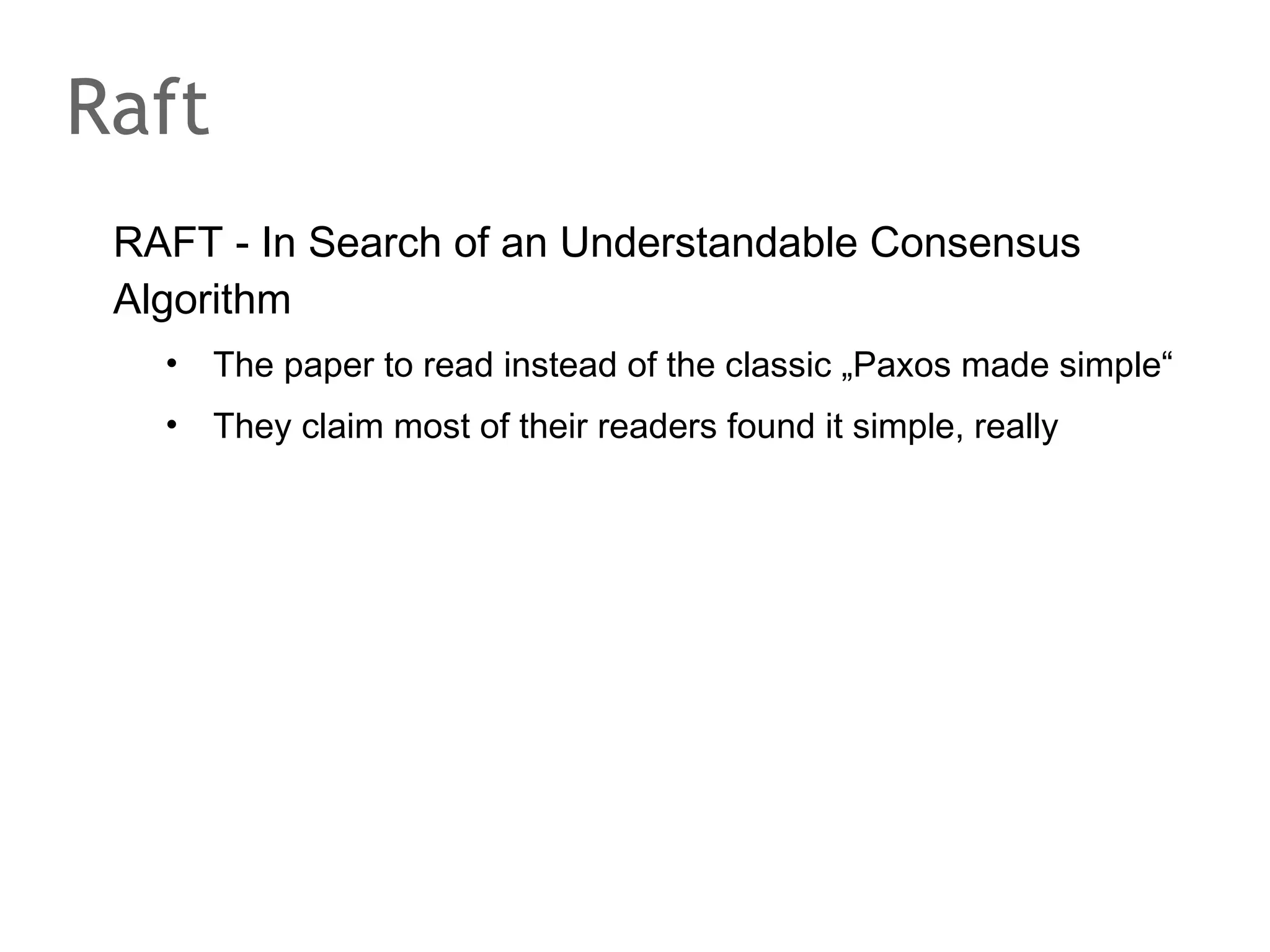 The speaker says...
Majority alone is not enough. Imagine a first proposer
reaches a minimum quorum to get promises from the
acceptors and sends out an accept('a') message. Then, one
acceptor fails. Thus, no decision can be made.
Meanwhile a second proposer achieves a different quorum
and gets promises from acceptors because he has provided
a higher sequence number. The second proposer then tells
the acceptors to accept('b'). They reply OK and the second
proposer considers 'b' decided/commited. At this point the
first proposer gets the outstanding OK for accept('a') and
considers 'a' decided. Obviously, the result is incorrect: two
proposers decided on two distinct values.

 