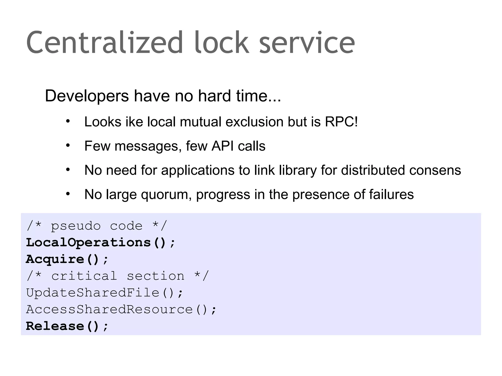 Chord
P2P overlay network using a DHT
•

Stoica et. al. 2001, core API: put(key, value), get(key)

Scalable
•

Average search time is O(log n), n = number of nodes

Loadbalancing
•

Consistent hashing for an even key distribution

Decentralized
•

(Almost) no special nodes, no single point of failure (SPOF)

Availability
•

Adapts to network topology changes automatically: node
failure, node addition, ..

 