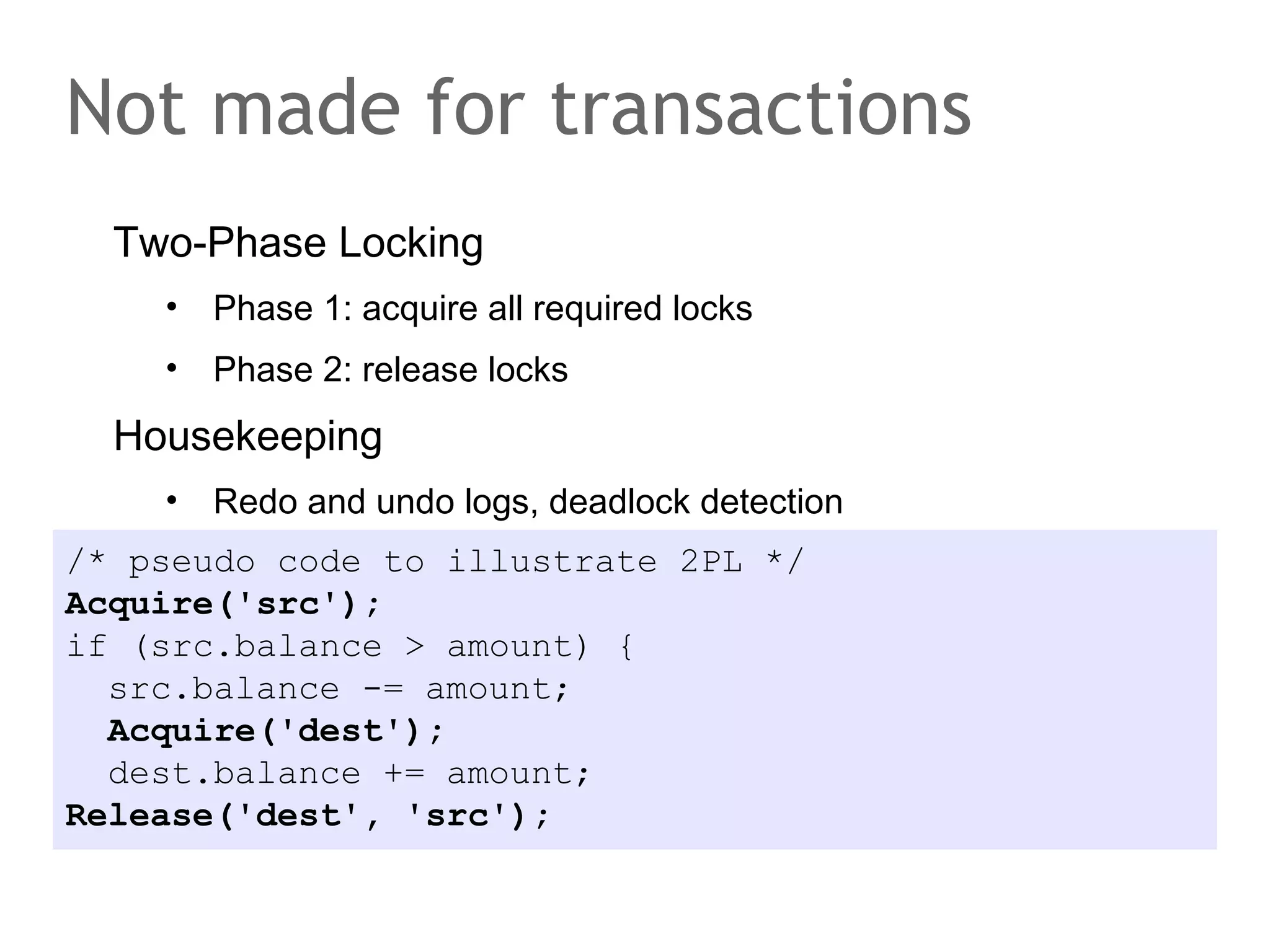 The speaker says...
Chord is a P2P overlay network using a Distributed Hash
Table. Chord takes a set of machines and organizes them
as a cooperative online memory system. Clients can store
and retrieve values using the most basic API possible: put()
and get(). Strictly speaking there is only one operation:
lookup(key) to map key to a network node.
Chord is highly scalable. Search operations require O(log n)
time to complete. Consistent hashing ensures even key
distribution over the nodes and thus good load balancing.
Considering storage, all nodes are equal and there is no
single point of failure. And, very nice, the system
automatically handles topology changes such as node
addition and failure.

 