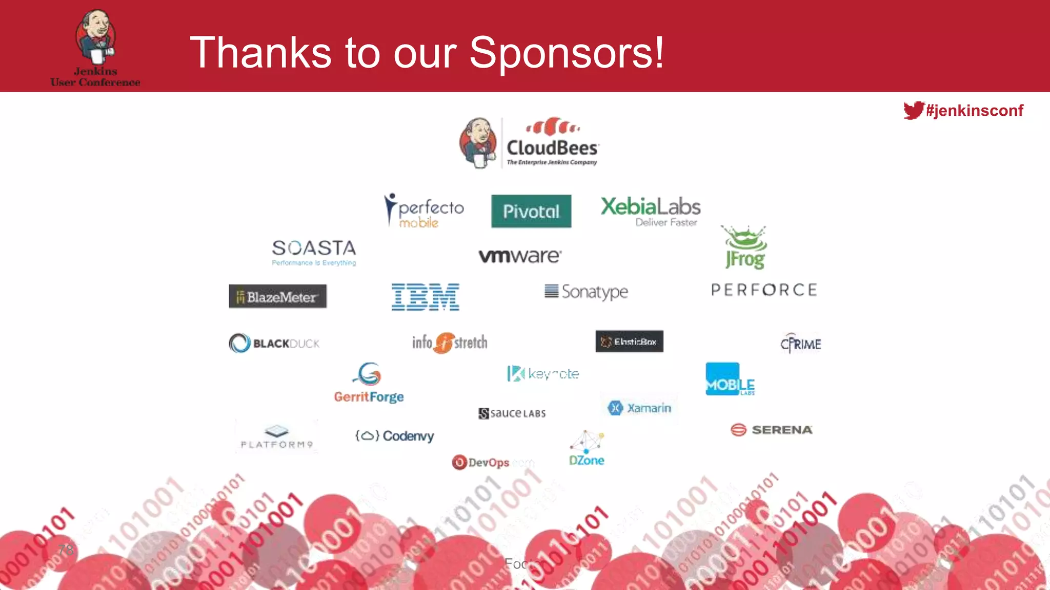 #jenkinsconf
Footer
Thanks to our Sponsors!
78
 