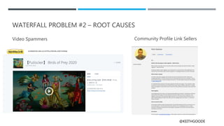 @KEITHGOODE
WATERFALL PROBLEM #2 – ROOT CAUSES
Video Spammers Community Profile Link Sellers
 