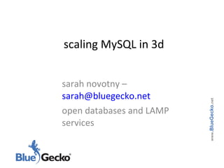 scaling MySQL in 3d sarah novotny –  [email_address] open databases and LAMP services www .BlueGecko . net 