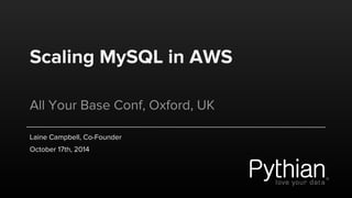 Scaling MySQL in AWS 
All Your Base Conf, Oxford, UK 
Laine Campbell, Co-Founder 
October 17th, 2014 
 