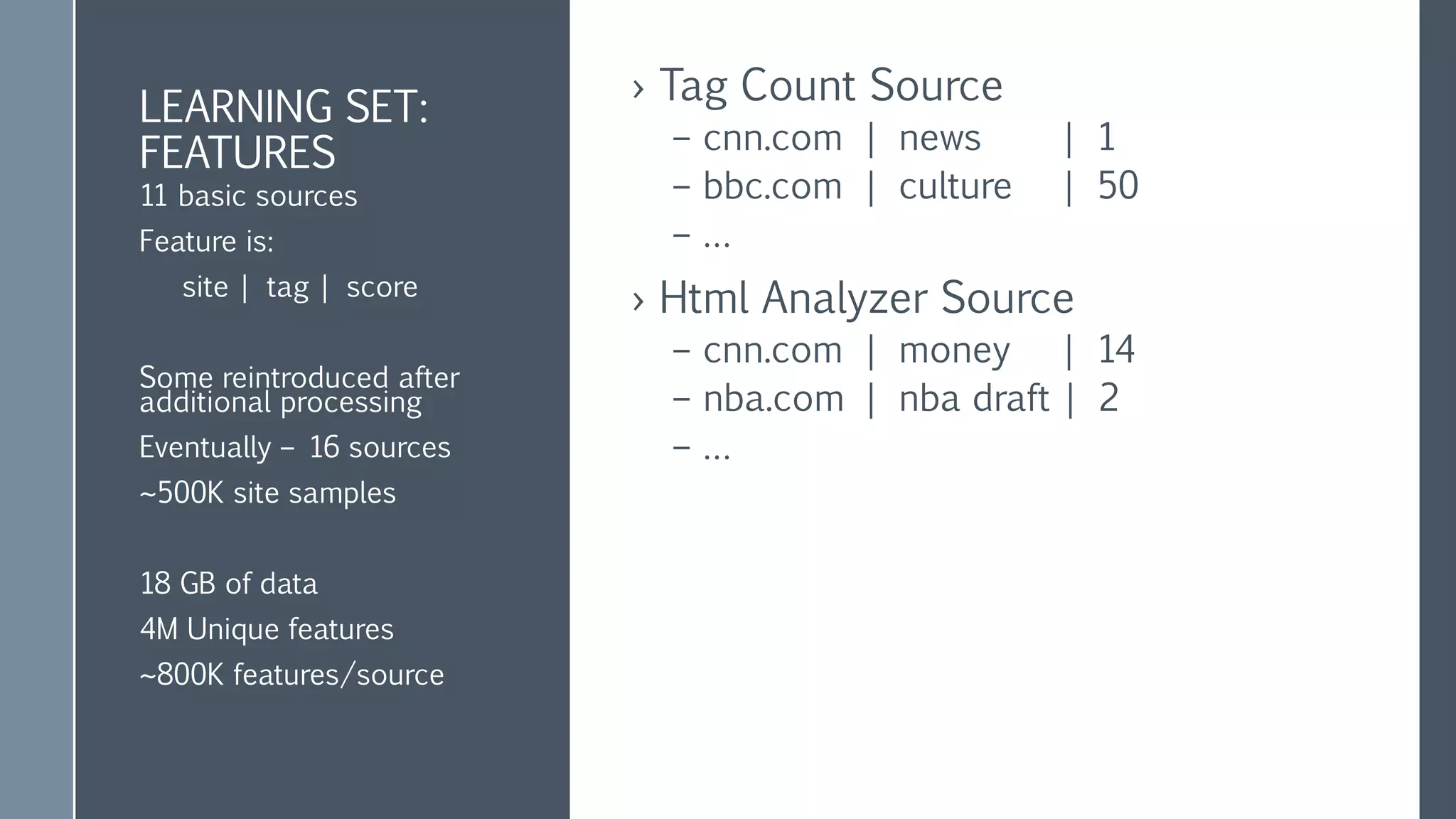 Need: How would you improve over time?
› We collect different kinds of data:
– Tags
– Links
– User behavior
– …
› How to identify where to focus collection efforts?
› How to improve classification algorithm?
 