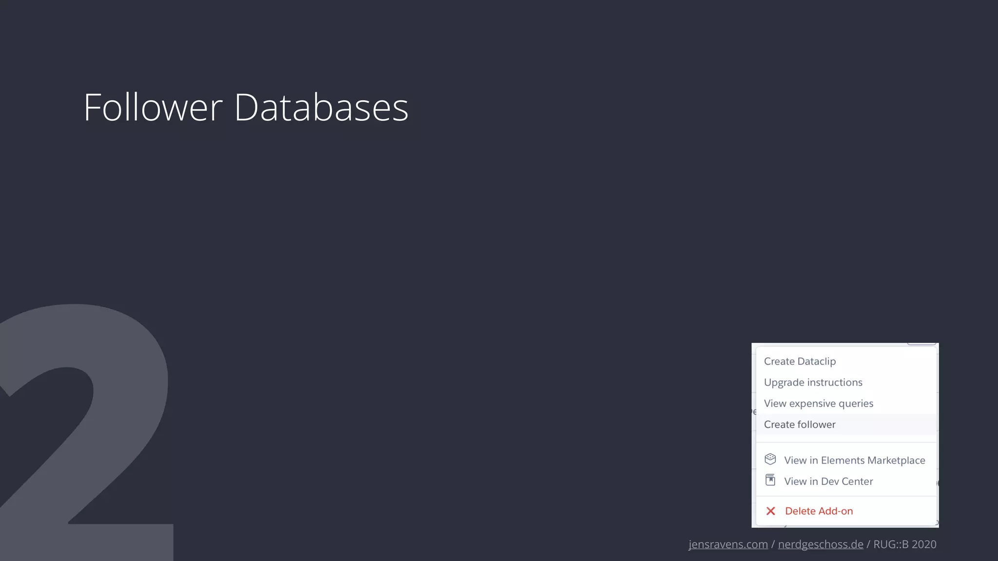 jensravens.com / nerdgeschoss.de / RUG::B 2020
Follower Databases
 