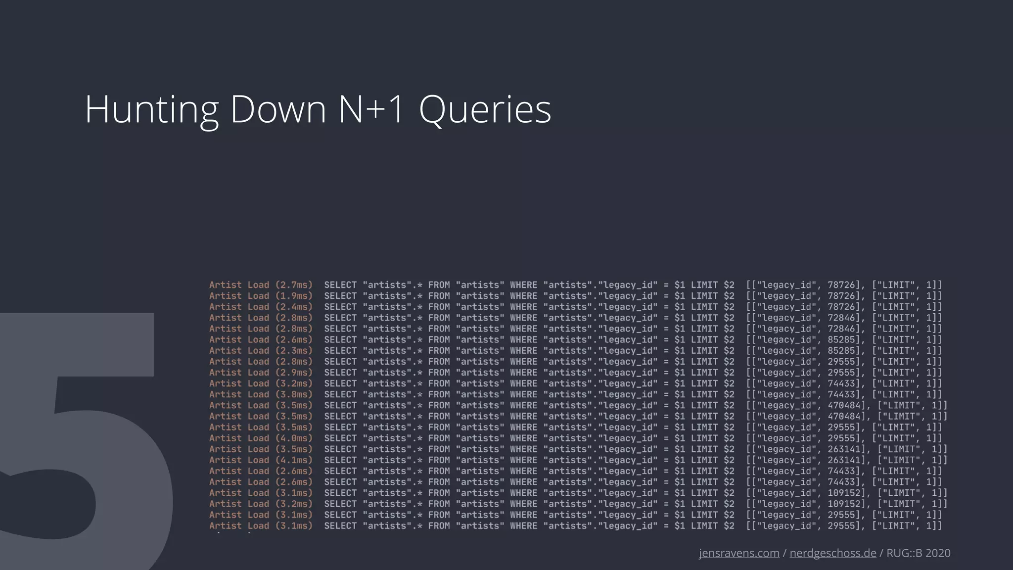 jensravens.com / nerdgeschoss.de / RUG::B 2020
Hunting Down N+1 Queries
 