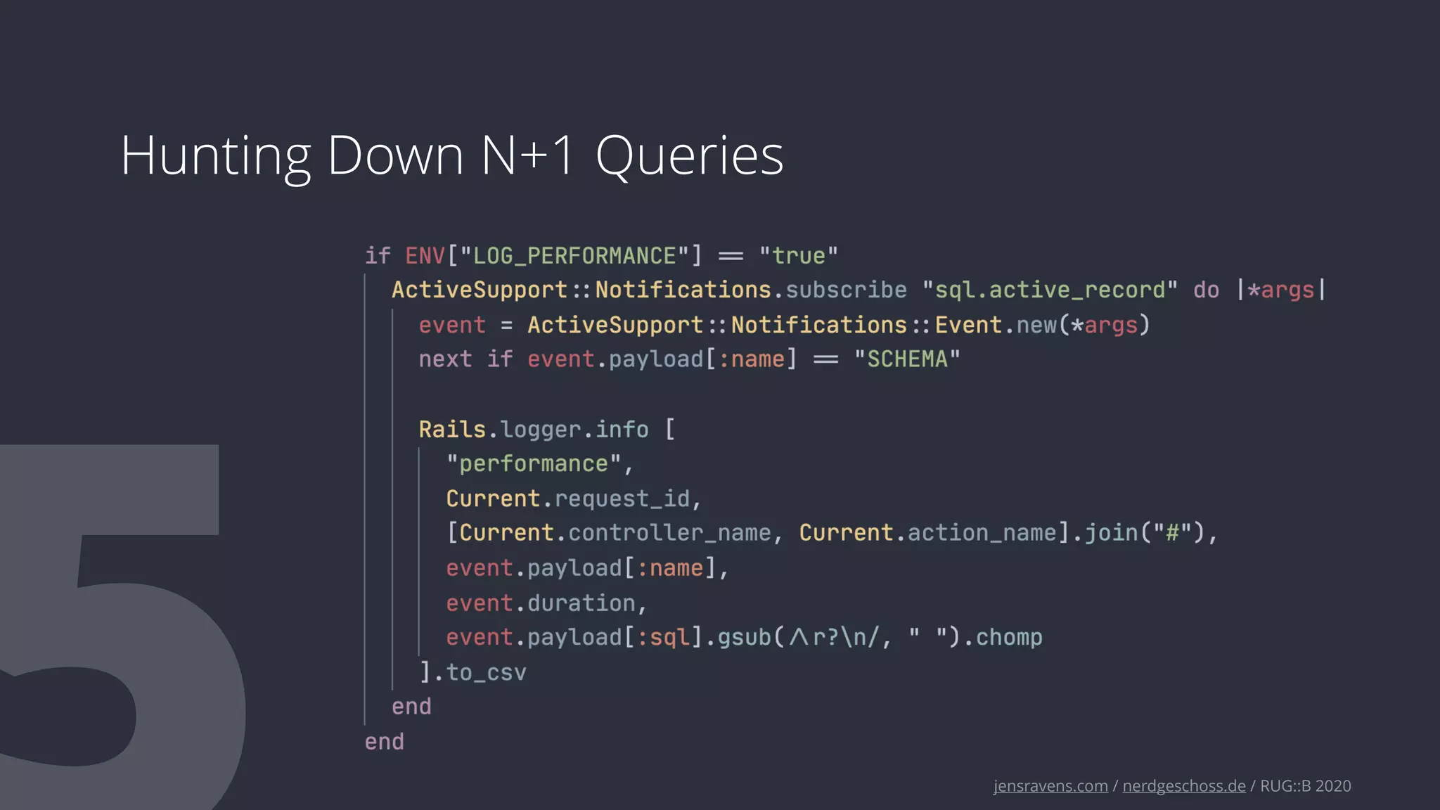 jensravens.com / nerdgeschoss.de / RUG::B 2020
Hunting Down N+1 Queries
 