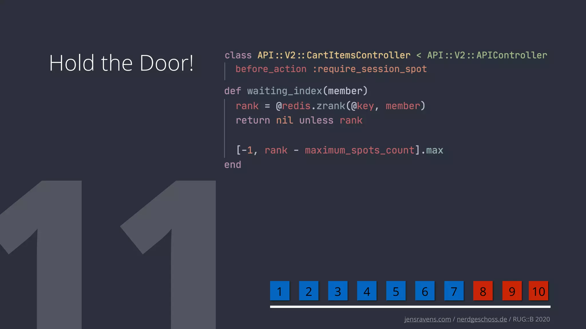 jensravens.com / nerdgeschoss.de / RUG::B 2020
Hold the Door!
1 2 3 4 5 6 7 8 9 10
 