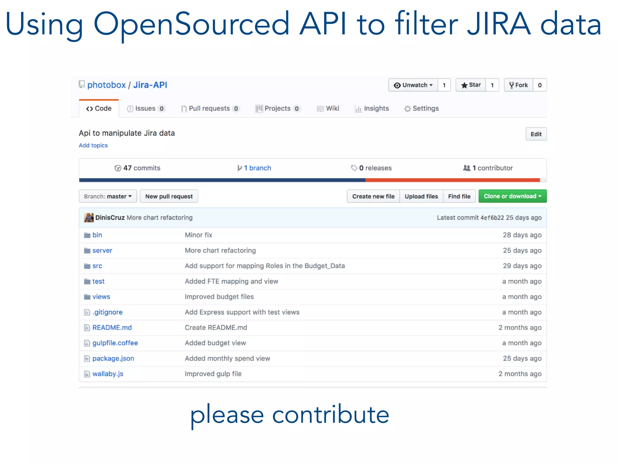 please contribute
Using OpenSourced API to filter JIRA data
 