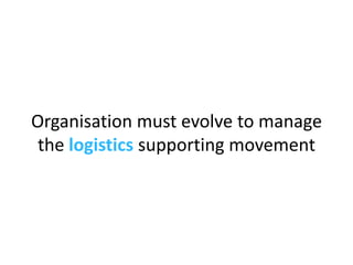 Organisation must evolve to manage the  logistics  supporting movement 
