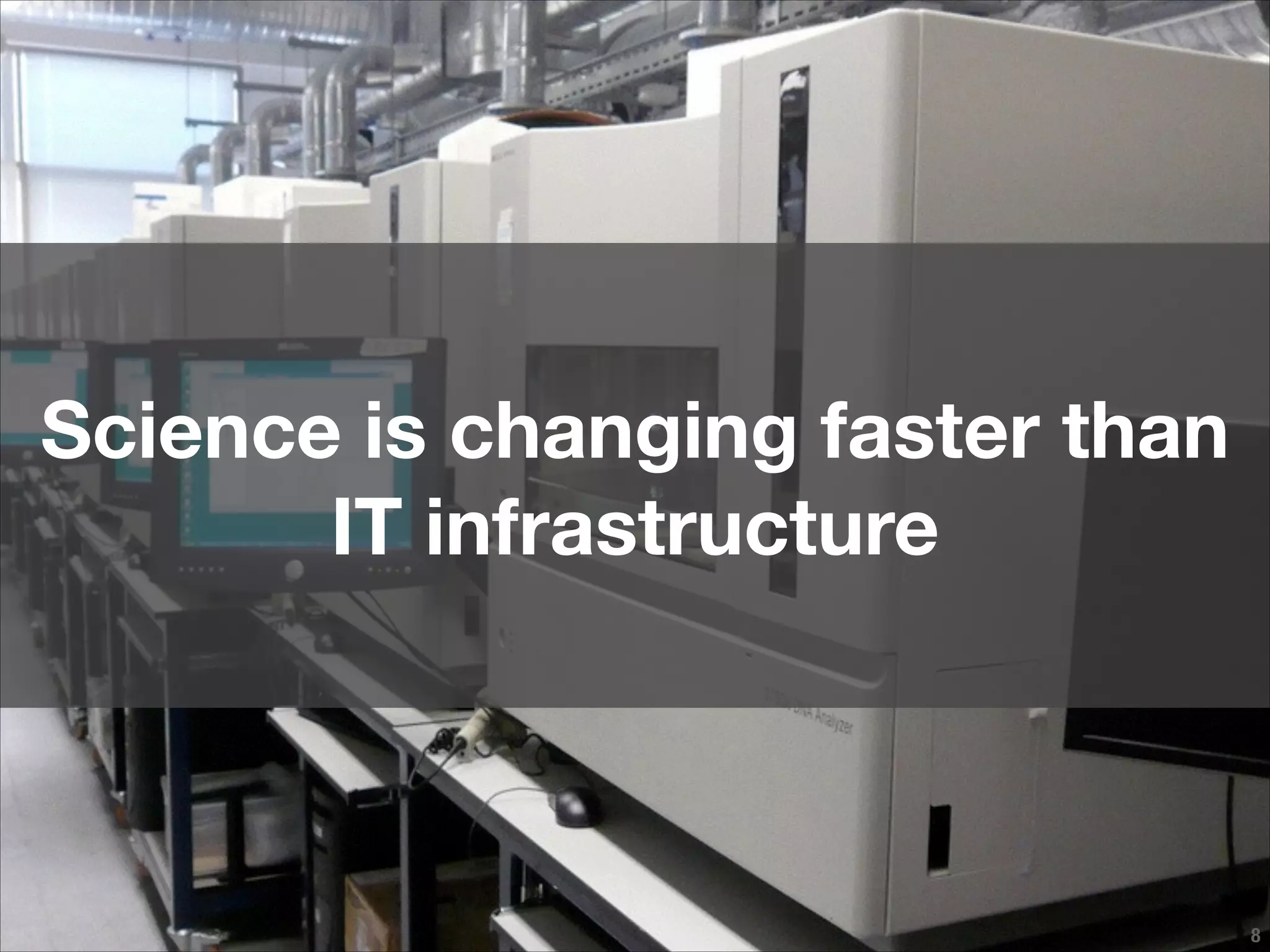 !8
Science is changing faster than
IT infrastructure
 