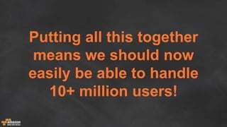 Putting all this together
means we should now
easily be able to handle
10+ million users!
 