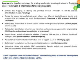 Scaling up climate smart agriculture via the Climate Smart Village Approach for Telangana State