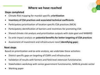 Scaling up climate smart agriculture via the Climate Smart Village Approach for Telangana State