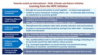 Towards scaled up international – Debt, Climate and Nature initiative
Learning from the HIPC Initiative
 Brought all conc...