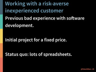 Joda Money 
Currency arithmetic and conversion API. 
Money type for an amount with a currency. 
Arithmetic and currency conversion, with 
an explicit rounding policy. 
@PeterHilton • 34 
http://www.joda.org/joda-money/ 
 